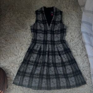 Vince Camuto Black and White Plaid v neck Dress